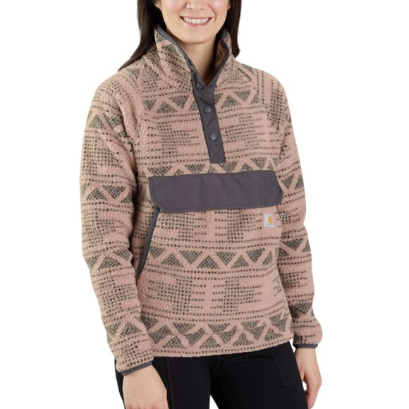 Carhartt Women’s Fleece Pullover Relaxed Fit Geo Aztec Warm Taupe Size XXL / 2XL - Picture 1 of 13